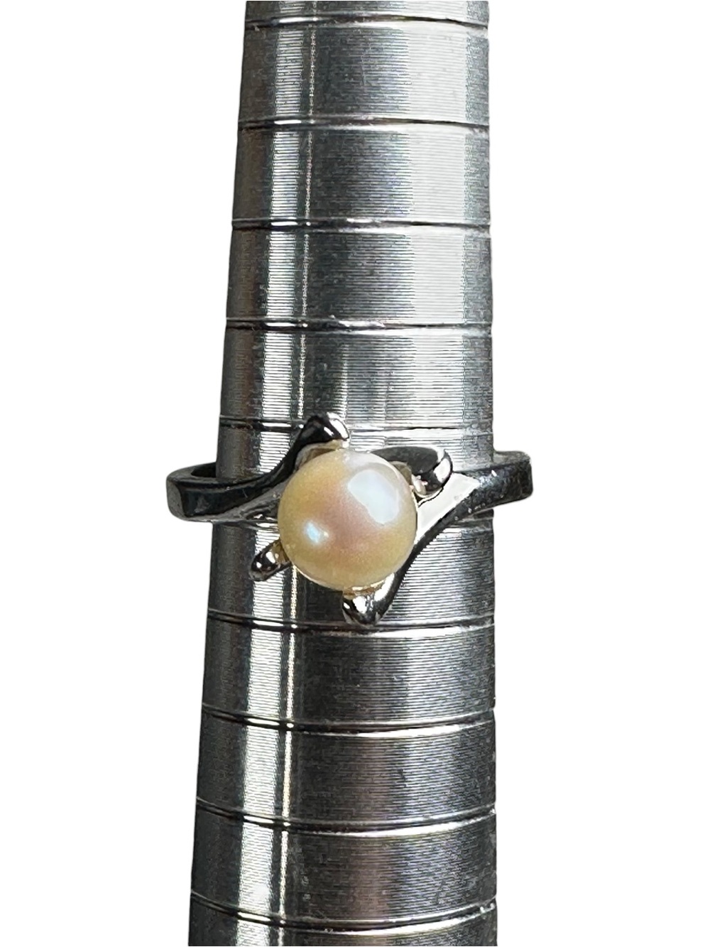 Vtg Signed PC Princess Pride 925 Sterling Bypass Wave 6mm Pearl Ring Sz 5.25 MCM